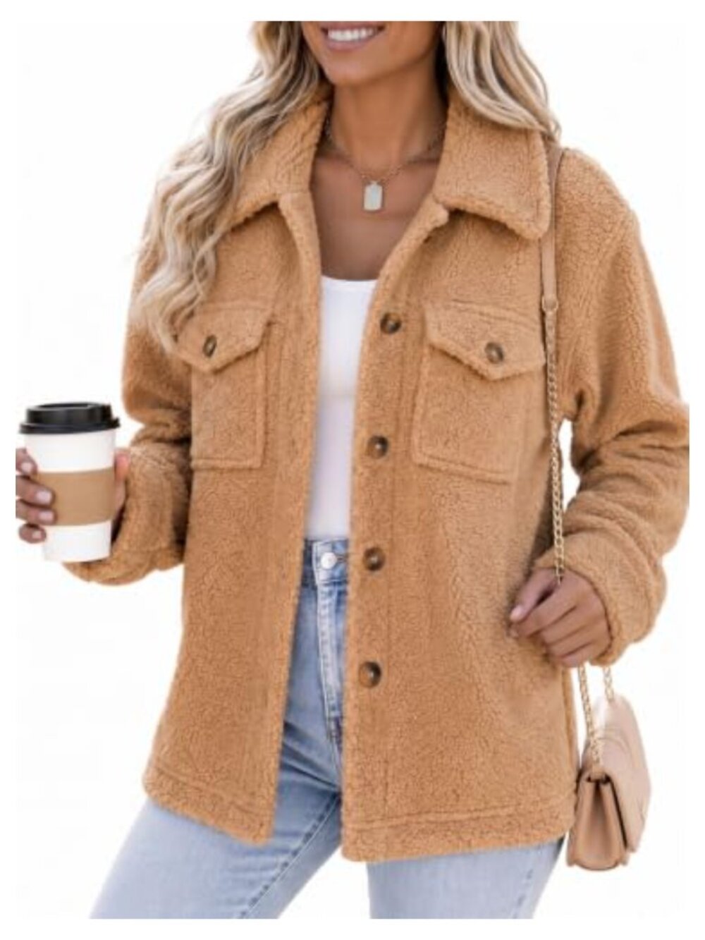 Sherpa Fleece Jacket Button Down Long Sleeve Shacket Women